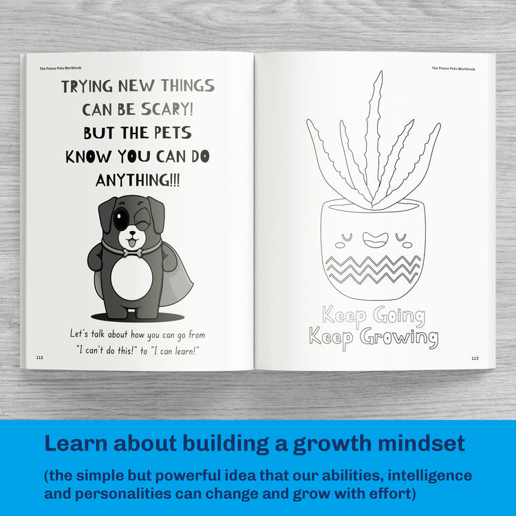 The Peace Pets Workbook - Teaches kids about Cultivating a Growth Mindset - Growth Mindset Activities